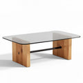 Wood and glass coffee table with black metal support 120 x 60 x 40cm