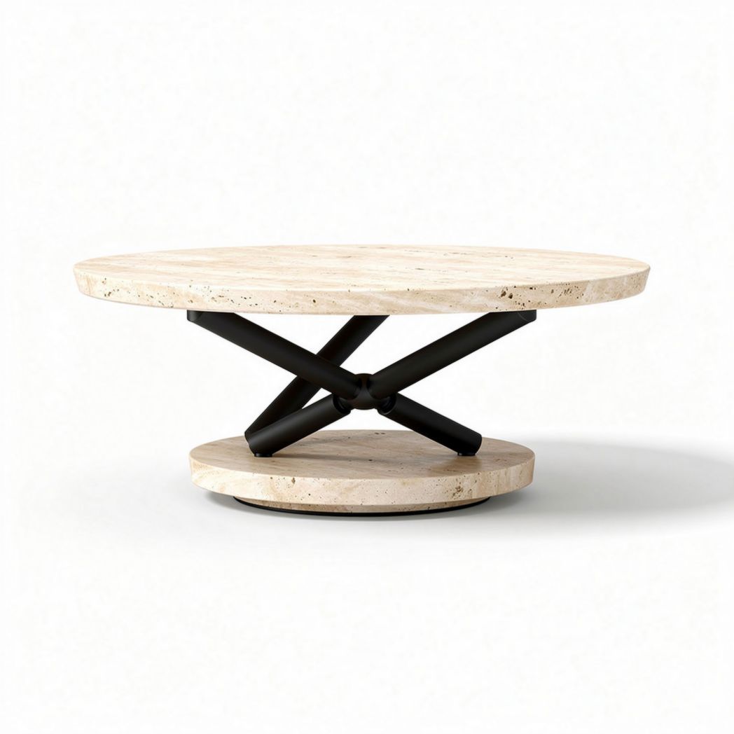 Marble coffee table with black metal base 100 x 100 x 35cm