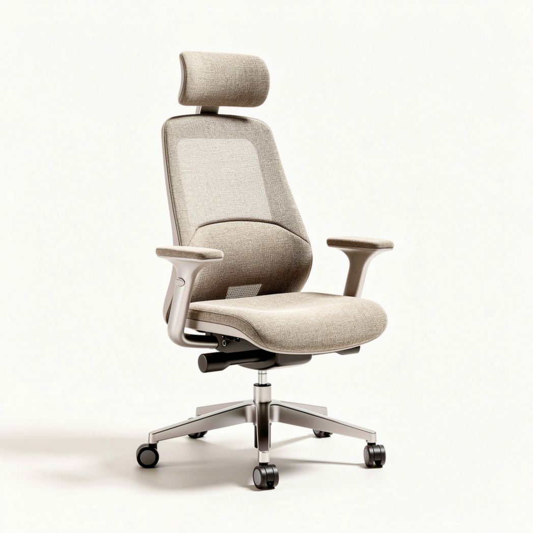 Ergonomic office chair with adjustable headrest grey fabric 60 x 60 x 120cm