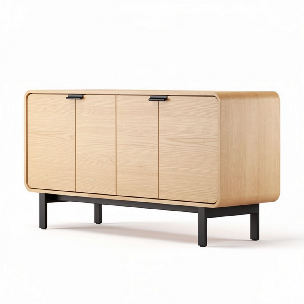 Modern wooden sideboard with four doors and black metal legs 150 x 45 x 75cm