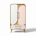 Bamboo wardrobe with curved doors and two drawers in pink and white 80 x 40 x 130cm