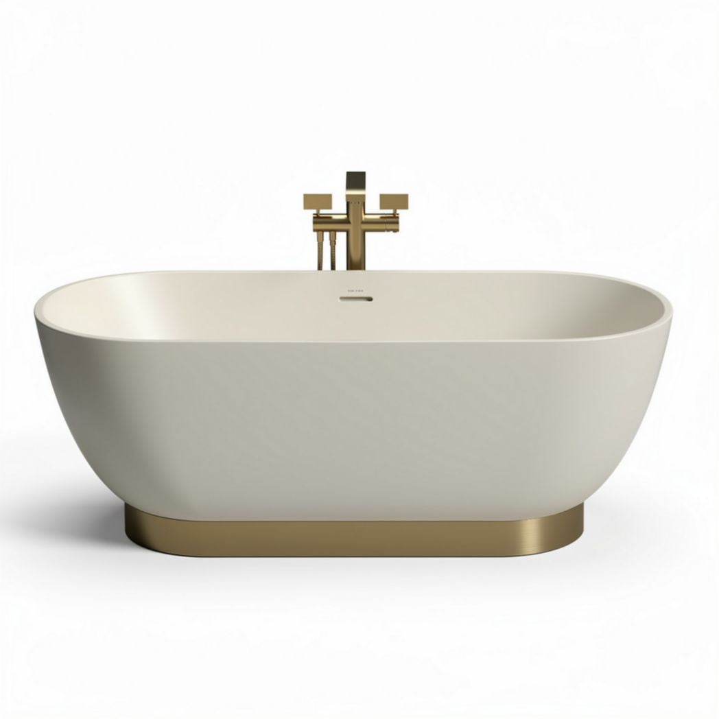 Freestanding bathtub with brushed gold faucet and matte cream finish 150 x 75 x 60cm