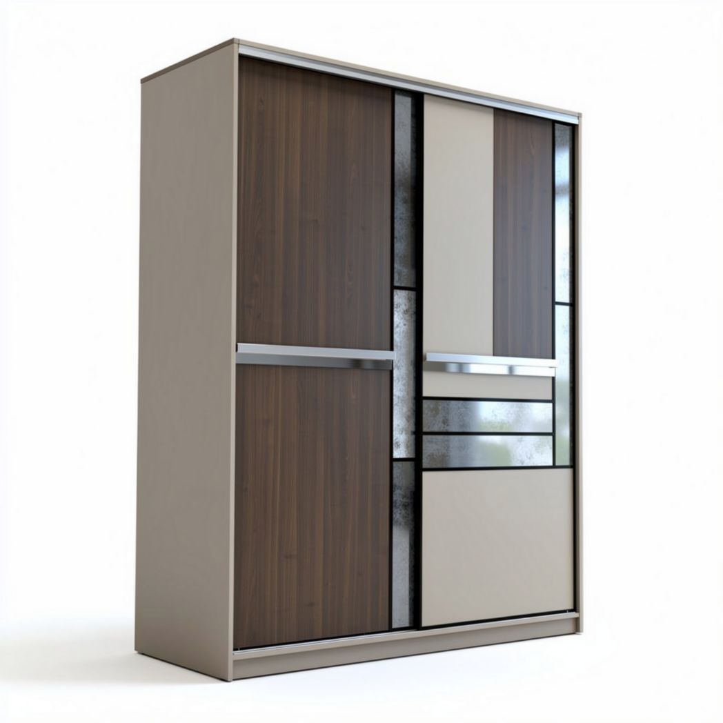 Sliding door storage cabinet with wood and metal finishes 150 x 60 x 200cm