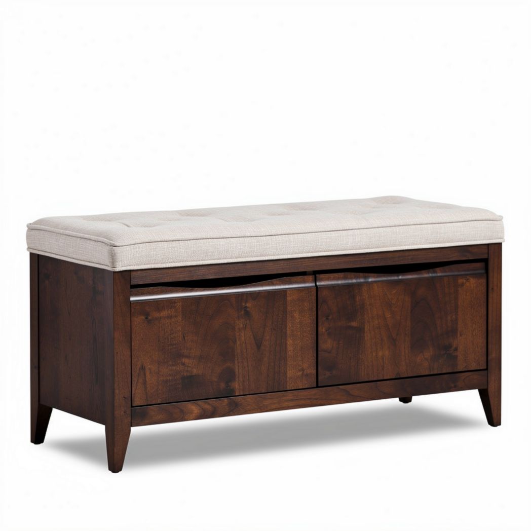 Wooden storage bench with padded cushion in espresso finish 100 x 40 x 45cm