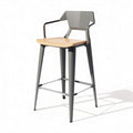 Metal and wood bar stool with armrests 40 x 40 x 100cm gray and natural finish