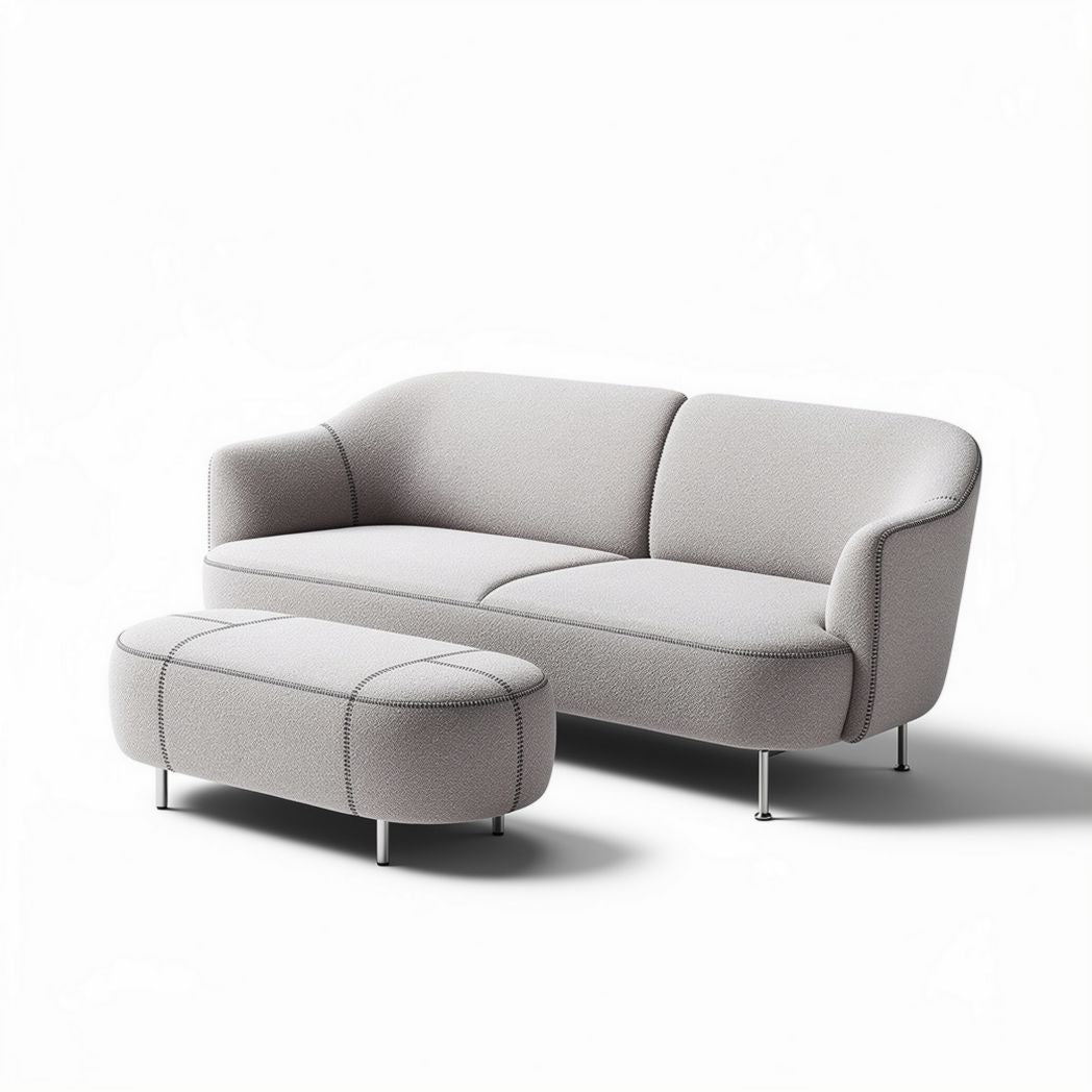 Fabric sofa set with ottoman in light gray 200 x 90 x 80cm
