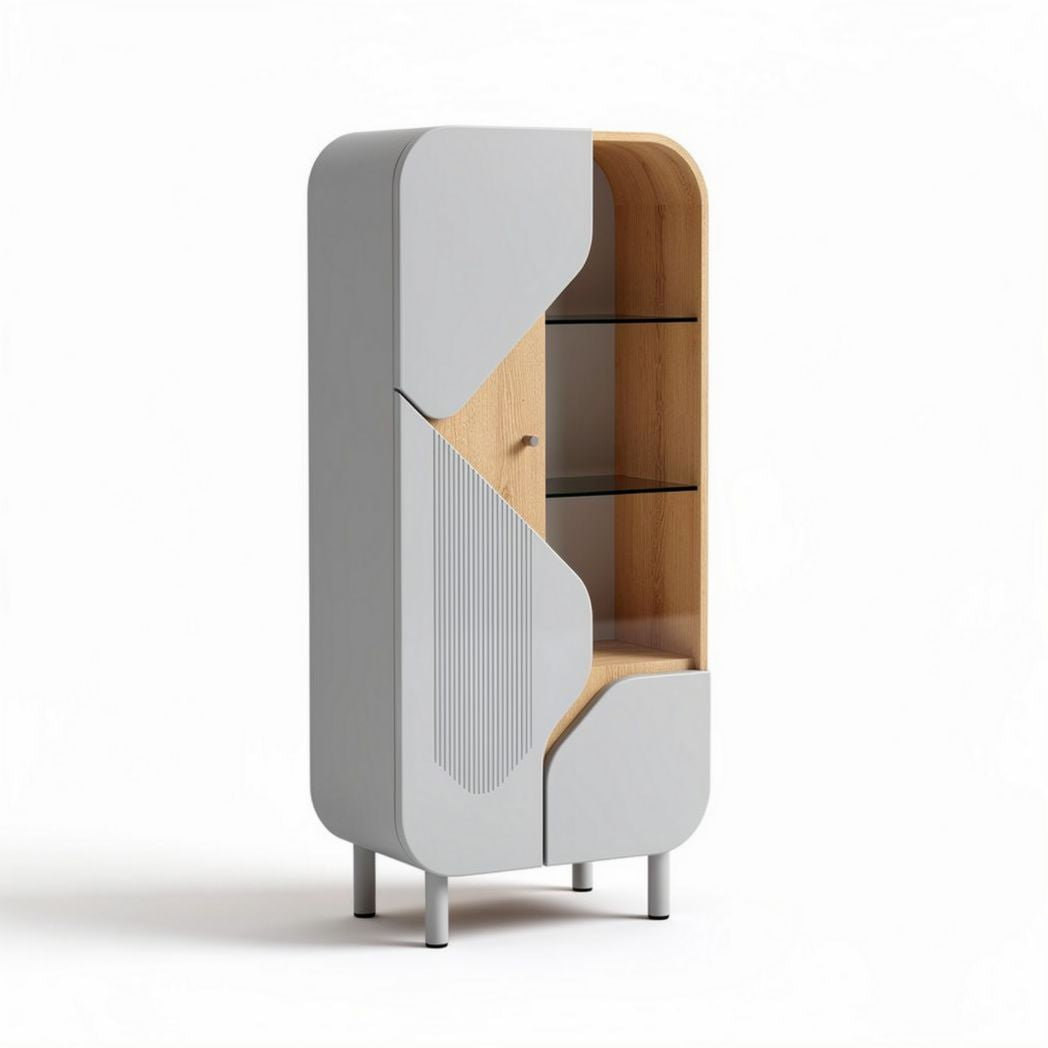Glass display cabinet with wooden accents in gray 80 x 40 x 160cm