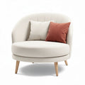 Fabric accent chair with two pillows in cream color and natural wood legs 80 x 80 x 70cm